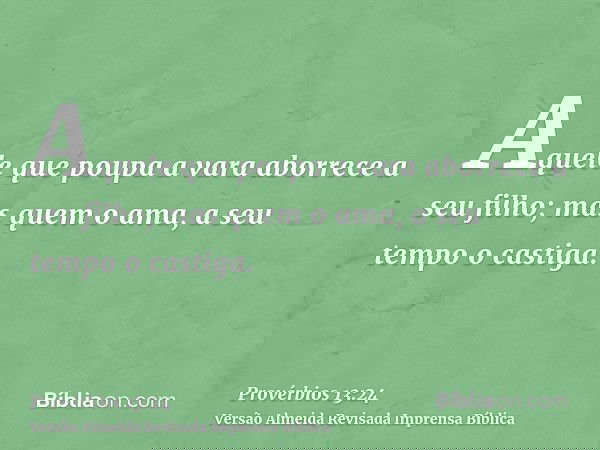 Aquele que poupa a vara aborrece a seu filho; mas quem o ama, a seu tempo o castiga.