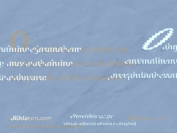 O longânimo é grande em entendimento, mas o de ânimo precipitado exalta a loucura.