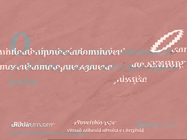 O caminho do ímpio é abominável ao SENHOR, mas ele ama o que segue a justiça.