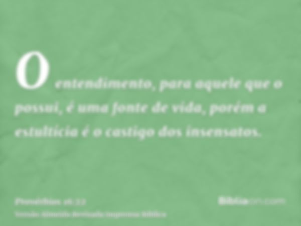 O entendimento, para aquele que o possui, é uma fonte de vida, porém a estultícia é o castigo dos insensatos.