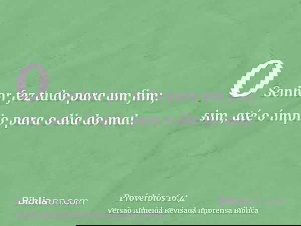 O Senhor fez tudo para um fim; sim, até o ímpio para o dia do mal.