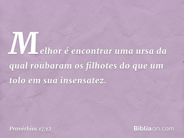 Melhor é encontrar uma ursa
da qual roubaram os filhotes
do que um tolo em sua insensatez. -- Provérbios 17:12