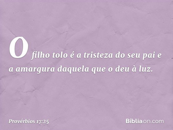 O filho tolo é a tristeza do seu pai
e a amargura daquela que o deu à luz. -- Provérbios 17:25