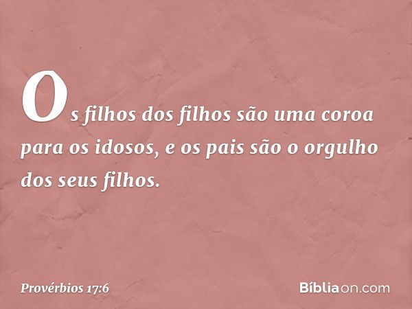 Os filhos dos filhos
são uma coroa para os idosos,
e os pais são o orgulho dos seus filhos. -- Provérbios 17:6