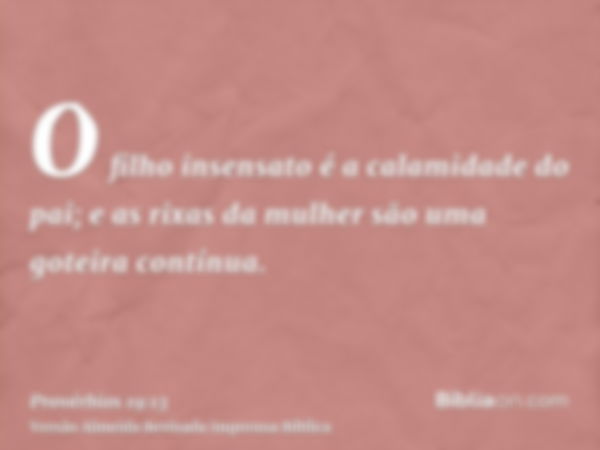 O filho insensato é a calamidade do pai; e as rixas da mulher são uma goteira contínua.