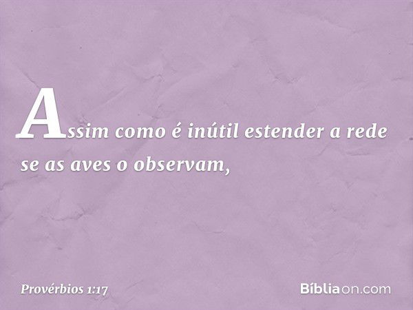 Assim como é inútil
estender a rede se as aves o observam, -- Provérbios 1:17