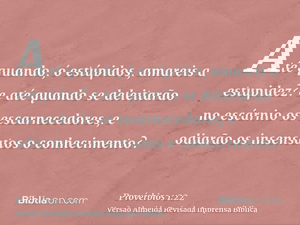 Até quando, ó estúpidos, amareis a estupidez? e até quando se deleitarão no escárnio os escarnecedores, e odiarão os insensatos o conhecimento?