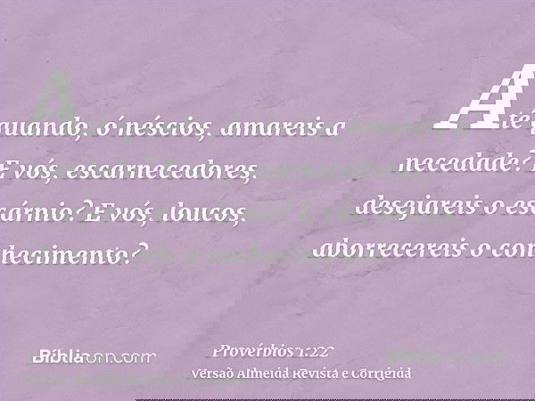 Até quando, ó néscios, amareis a necedade? E vós, escarnecedores, desejareis o escárnio? E vós, loucos, aborrecereis o conhecimento?