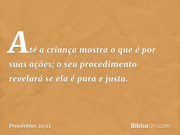 Até a criança mostra o que é
por suas ações;
o seu procedimento
revelará se ela é pura e justa. -- Provérbios 20:11