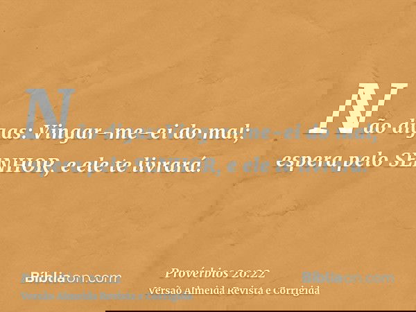 Não digas: Vingar-me-ei do mal; espera pelo SENHOR, e ele te livrará.