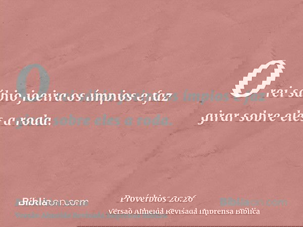 O rei sábio joeira os ímpios e faz girar sobre eles a roda.