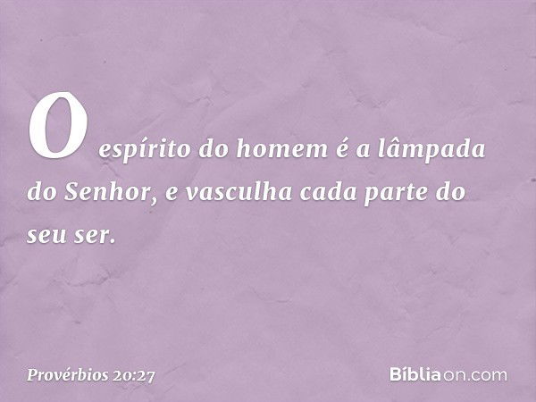 O espírito do homem
é a lâmpada do Senhor,
e vasculha cada parte do seu ser. -- Provérbios 20:27