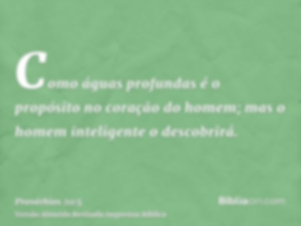 Como águas profundas é o propósito no coração do homem; mas o homem inteligente o descobrirá.