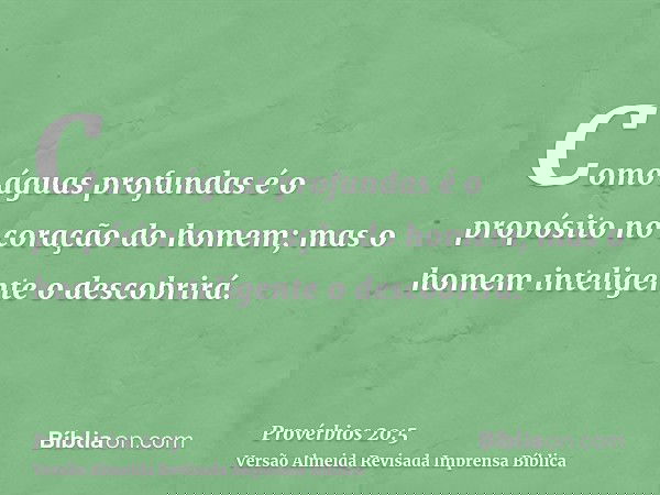 Como águas profundas é o propósito no coração do homem; mas o homem inteligente o descobrirá.