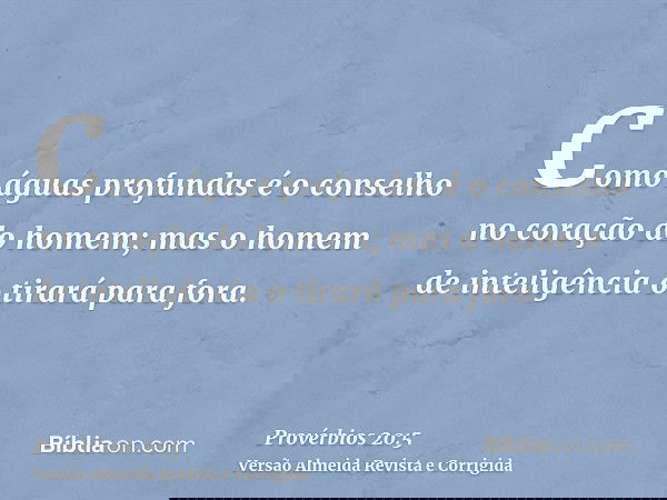 Como águas profundas é o conselho no coração do homem; mas o homem de inteligência o tirará para fora.