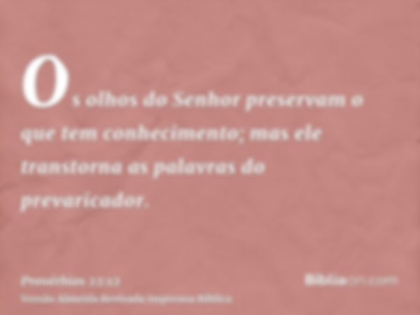 Os olhos do Senhor preservam o que tem conhecimento; mas ele transtorna as palavras do prevaricador.