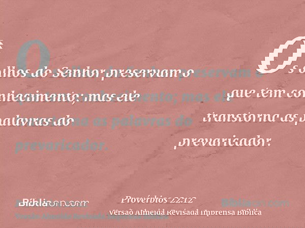 Os olhos do Senhor preservam o que tem conhecimento; mas ele transtorna as palavras do prevaricador.