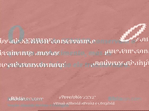 Os olhos do SENHOR conservam o que tem conhecimento, mas as palavras do iníquo ele transtornará.