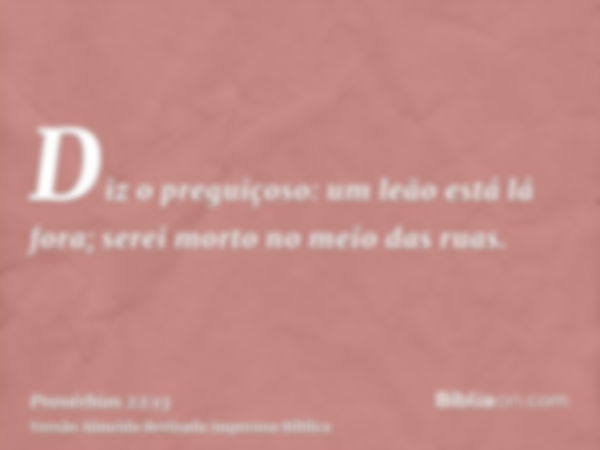 Diz o preguiçoso: um leão está lá fora; serei morto no meio das ruas.