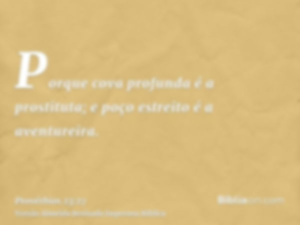 Porque cova profunda é a prostituta; e poço estreito é a aventureira.