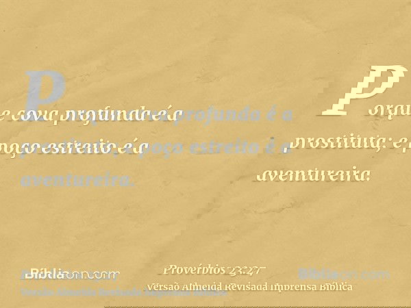 Porque cova profunda é a prostituta; e poço estreito é a aventureira.