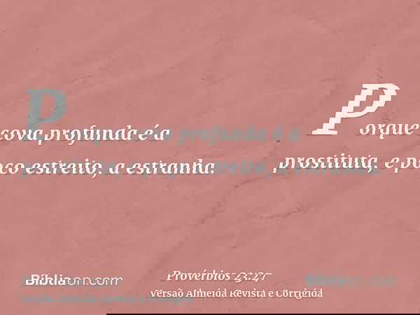 Porque cova profunda é a prostituta, e poço estreito, a estranha.