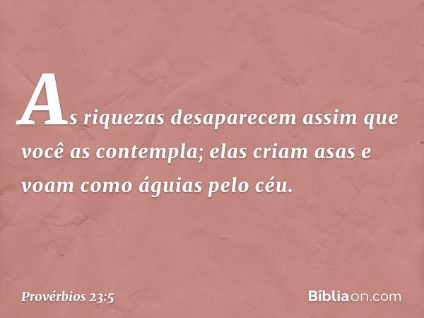 As riquezas desaparecem
assim que você as contempla;
elas criam asas
e voam como águias pelo céu. -- Provérbios 23:5