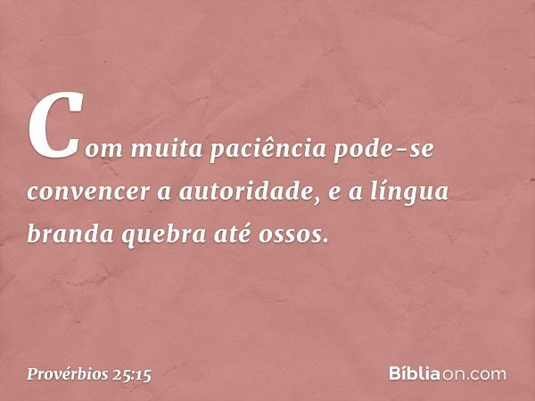 Com muita paciência
pode-se convencer a autoridade,
e a língua branda quebra até ossos. -- Provérbios 25:15