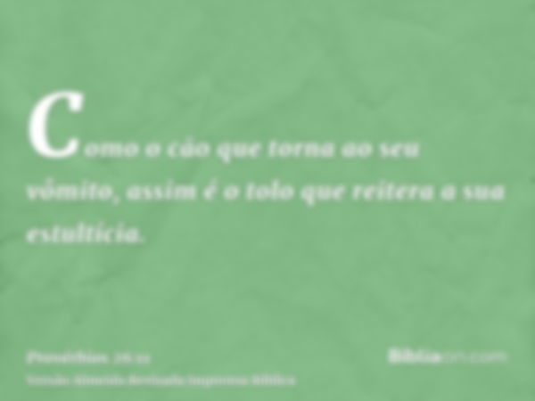 Como o cão que torna ao seu vômito, assim é o tolo que reitera a sua estultícia.