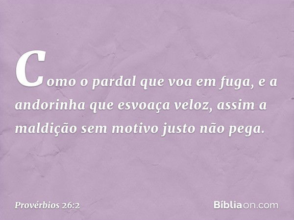 Como o pardal que voa em fuga,
e a andorinha que esvoaça veloz,
assim a maldição sem motivo justo
não pega. -- Provérbios 26:2