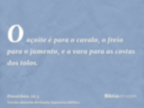 O açoite é para o cavalo, o freio para o jumento, e a vara para as costas dos tolos.