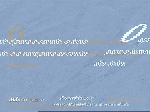 O açoite é para o cavalo, o freio para o jumento, e a vara para as costas dos tolos.