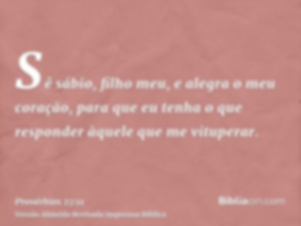 Sê sábio, filho meu, e alegra o meu coração, para que eu tenha o que responder àquele que me vituperar.