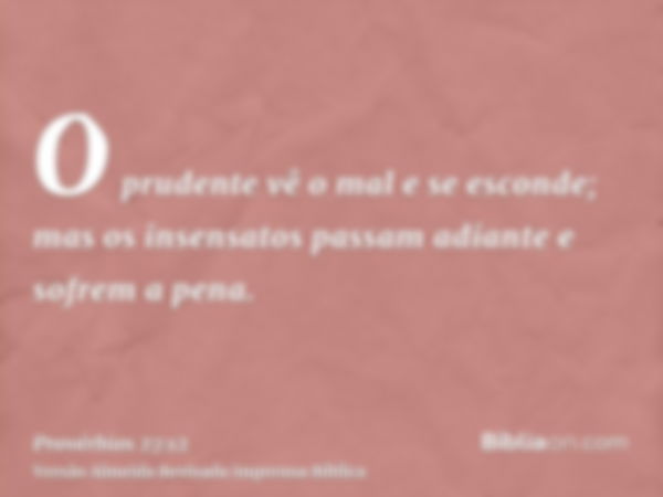 O prudente vê o mal e se esconde; mas os insensatos passam adiante e sofrem a pena.