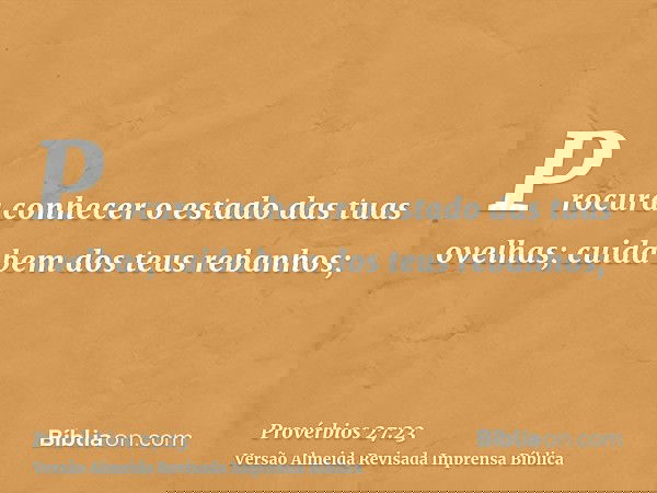 Procura conhecer o estado das tuas ovelhas; cuida bem dos teus rebanhos;