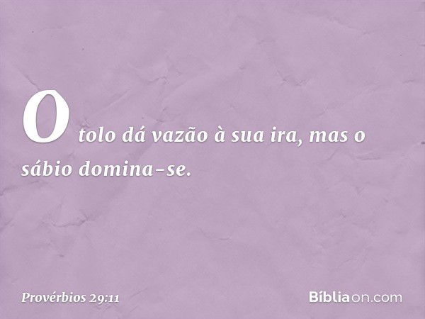 O tolo dá vazão à sua ira,
mas o sábio domina-se. -- Provérbios 29:11