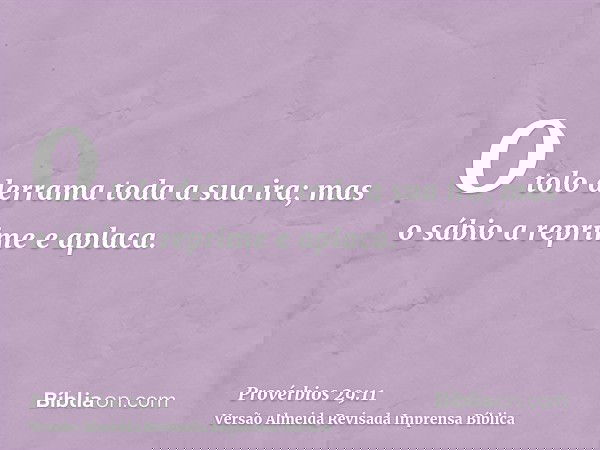 O tolo derrama toda a sua ira; mas o sábio a reprime e aplaca.