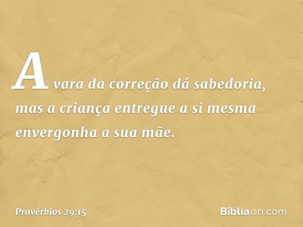 A vara da correção dá sabedoria,
mas a criança entregue a si mesma
envergonha a sua mãe. -- Provérbios 29:15