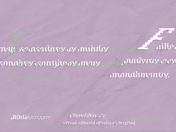 Filho meu, se aceitares as minhas palavras e esconderes contigo os meus mandamentos,