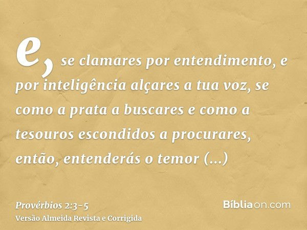 e, se clamares por entendimento, e por inteligência alçares a tua voz,se como a prata a buscares e como a tesouros escondidos a procurares,então, entenderás o t