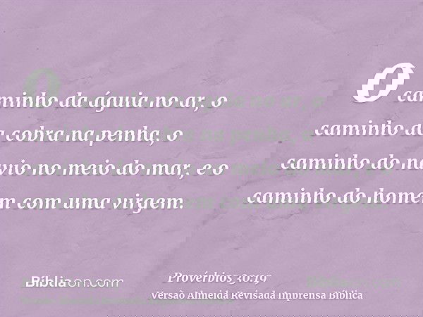 o caminho da águia no ar, o caminho da cobra na penha, o caminho do navio no meio do mar, e o caminho do homem com uma virgem.