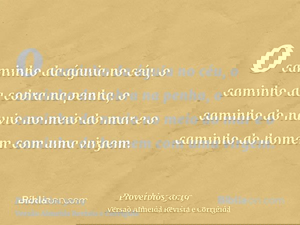 o caminho da águia no céu, o caminho da cobra na penha, o caminho do navio no meio do mar e o caminho do homem com uma virgem.