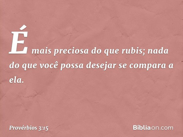 É mais preciosa do que rubis;
nada do que você possa desejar
se compara a ela. -- Provérbios 3:15