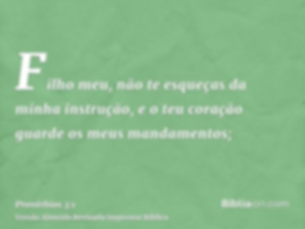 Filho meu, não te esqueças da minha instrução, e o teu coração guarde os meus mandamentos;