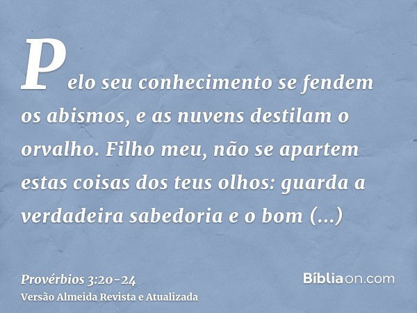 Pelo seu conhecimento se fendem os abismos, e as nuvens destilam o orvalho.Filho meu, não se apartem estas coisas dos teus olhos: guarda a verdadeira sabedoria 