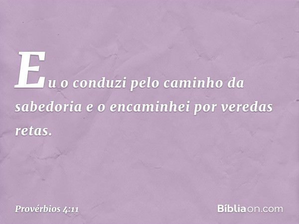 Eu o conduzi pelo caminho da sabedoria
e o encaminhei por veredas retas. -- Provérbios 4:11