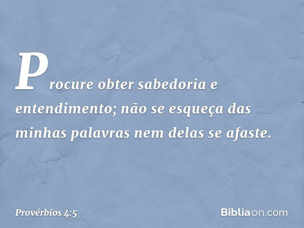 Procure obter sabedoria e entendimento;
não se esqueça das minhas palavras
nem delas se afaste. -- Provérbios 4:5