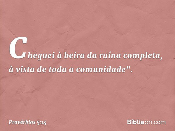 Cheguei à beira da ruína completa,
à vista de toda a comunidade". -- Provérbios 5:14