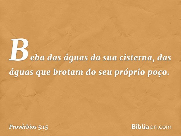 Beba das águas da sua cisterna,
das águas que brotam do seu próprio poço. -- Provérbios 5:15