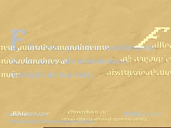 Filho meu, guarda o mandamento de, teu pai, e não abandones a instrução de tua mãe;